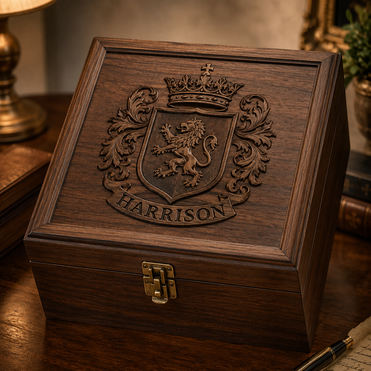 Personalized family crest keepsake box from Crest & Crown Keepsakes & Gifts collection