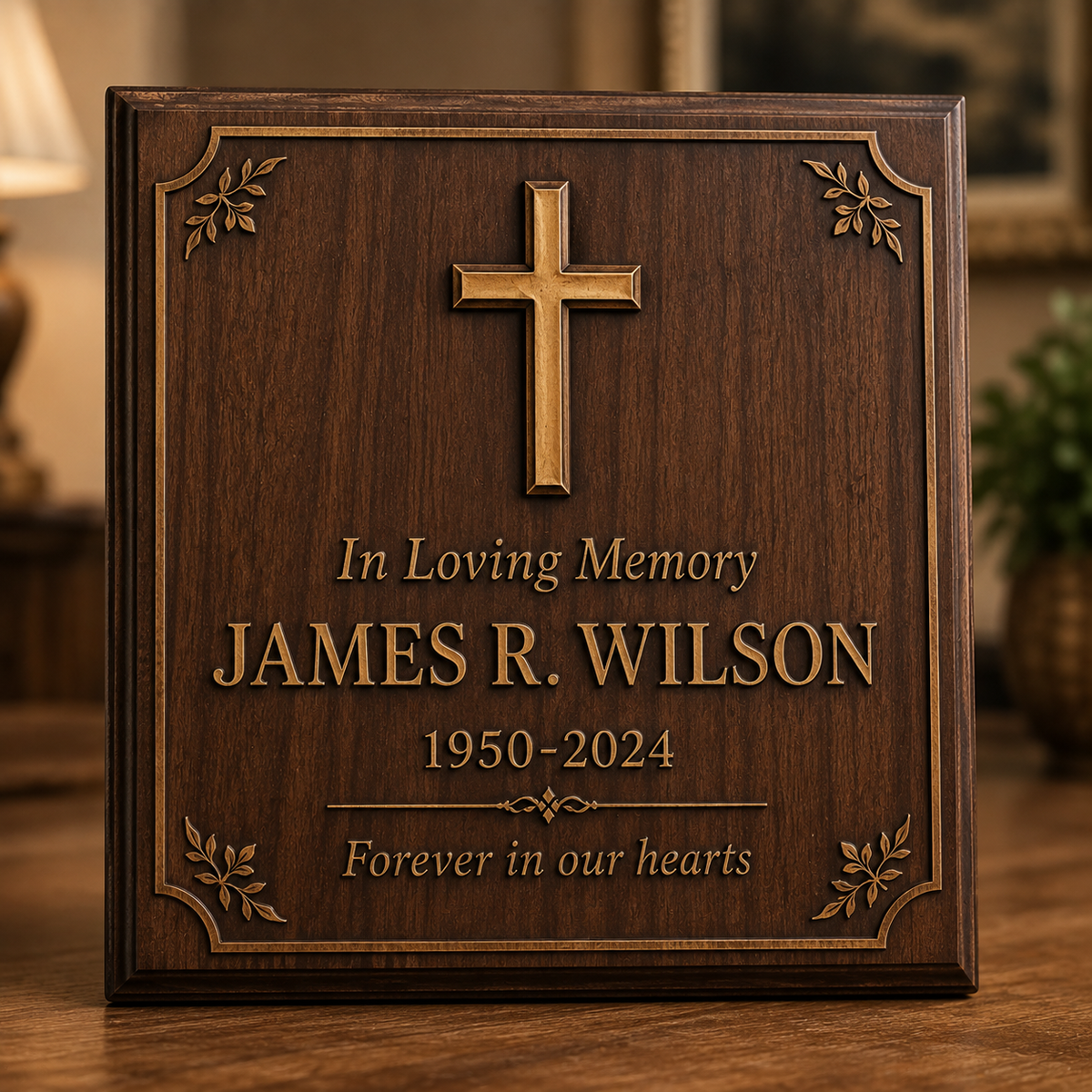 Personalized memorial cross and remembrance plaque