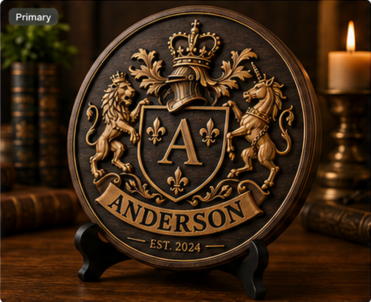 Custom Anderson family crest and coat of arms heirloom plaque
