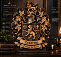Crest & Crown dimensional layered family crest, premium front hero view