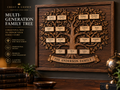 Crest & Crown personalized multi-generation family tree wall display in dimensional wood.