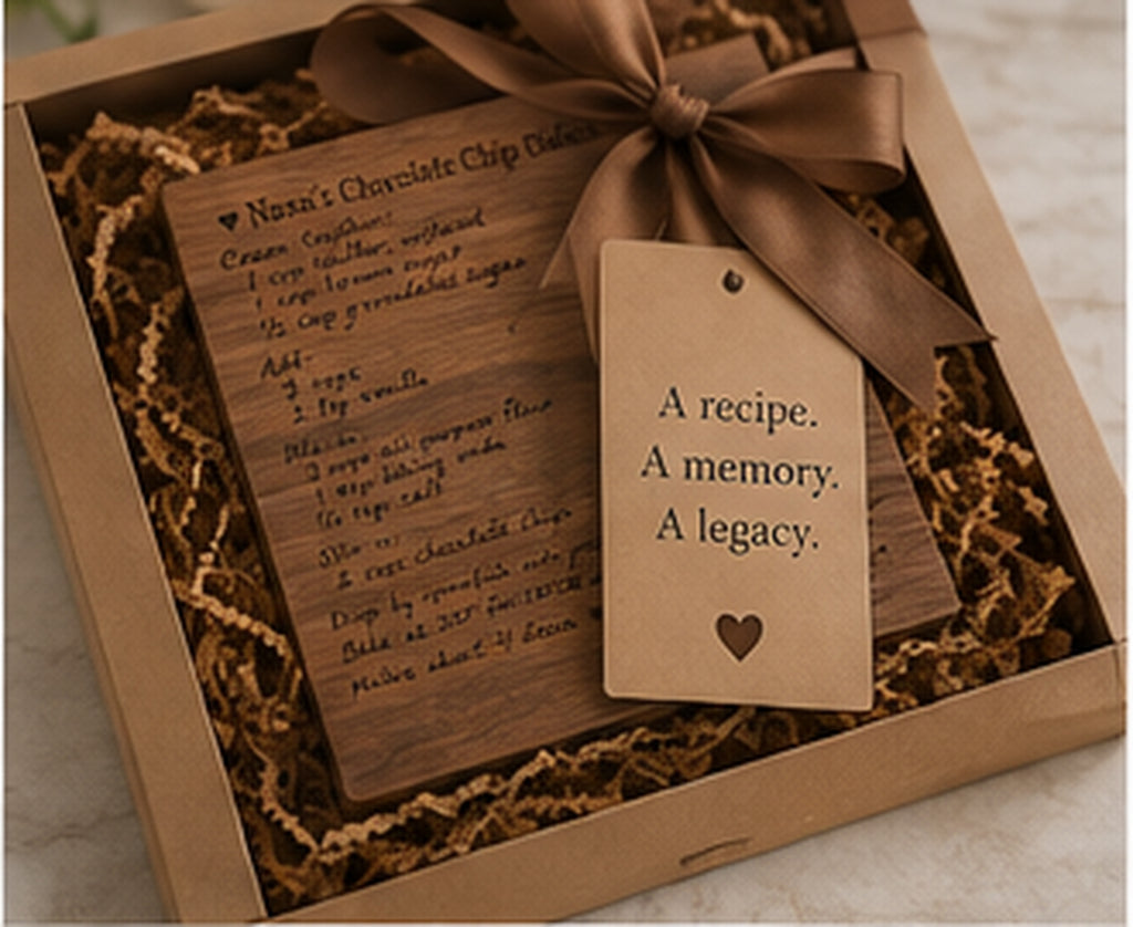 Handwritten family recipe board presented as an heirloom gift