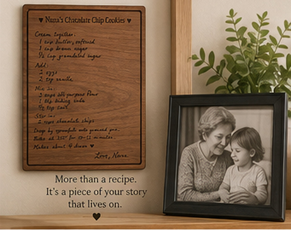 Personalized handwritten recipe board displayed as a family legacy keepsake
