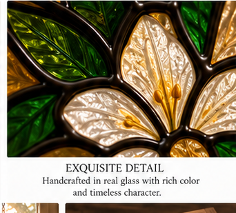 Close-up detail of floral stained glass craftsmanship