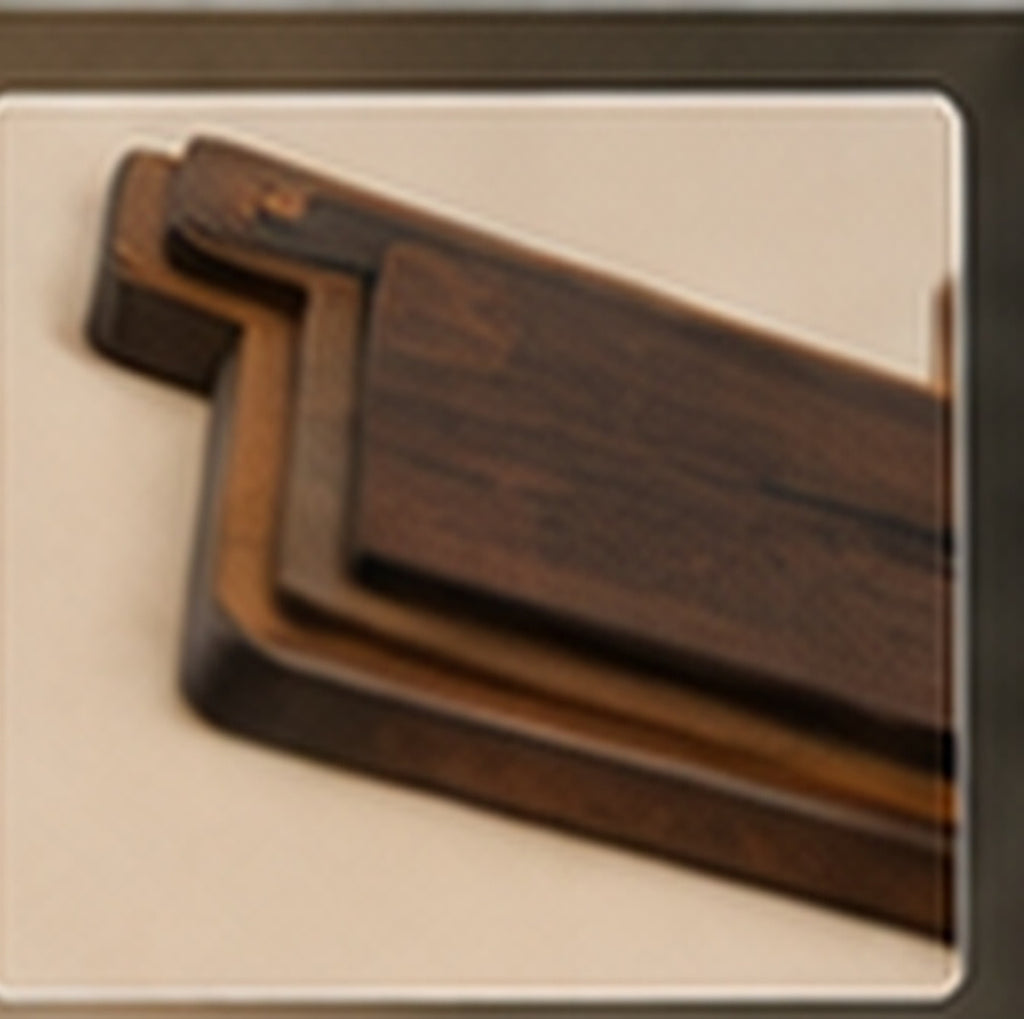 Close-up of engraved Scripture and personalization on layered wood blessing cross