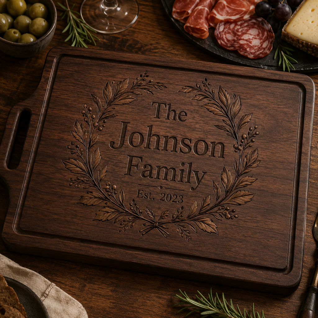 Personalized Johnson family engraved charcuterie board