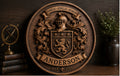 Premium dimensional wood family crest relief hero view