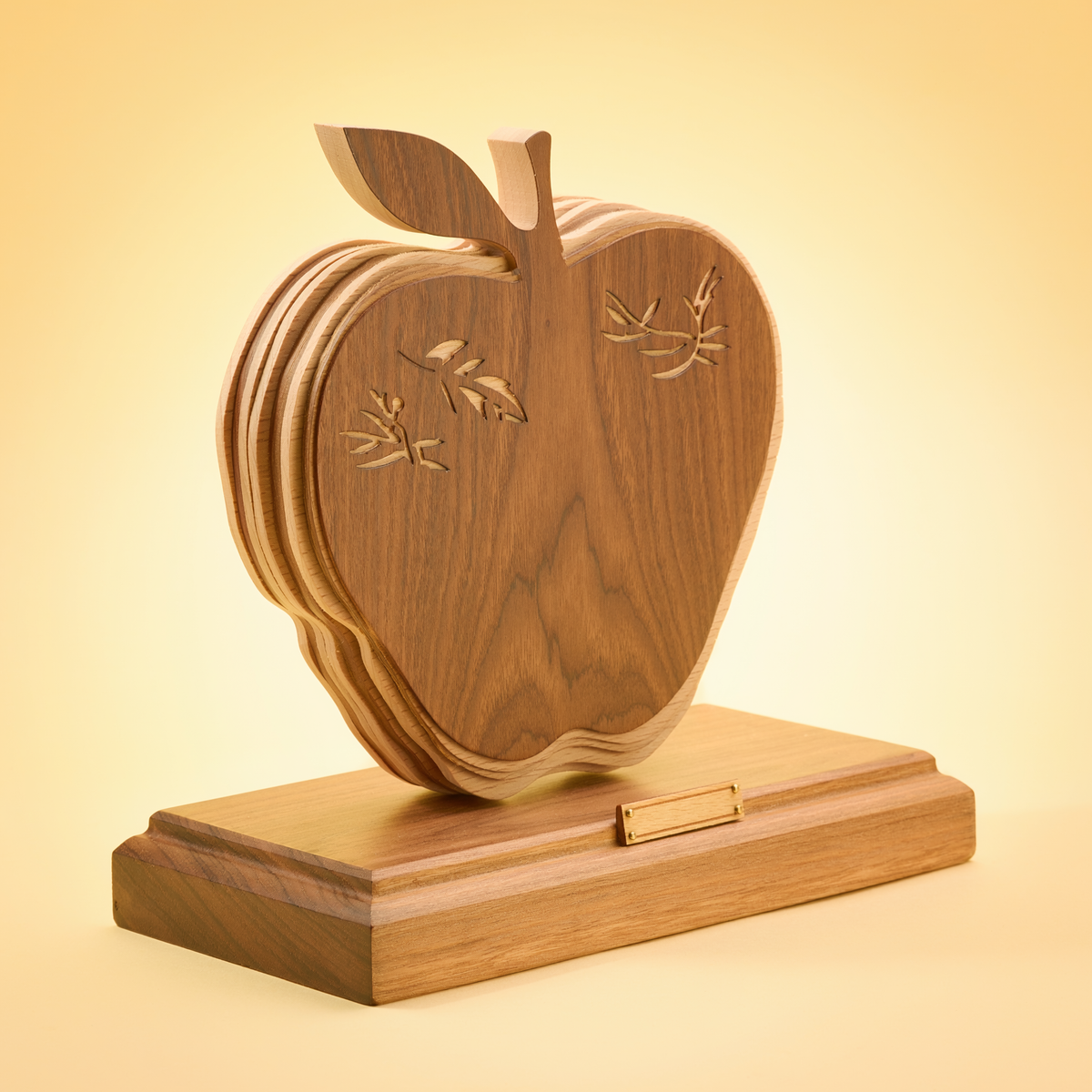 Representative premium layered wood teacher appreciation apple desk heirloom with blank personalization plate