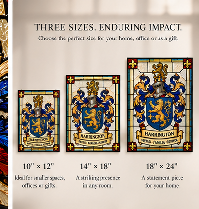 Size guide for custom family crest stained glass panels