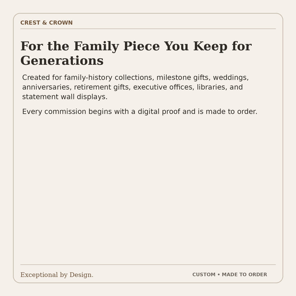 Premium family crest heirloom use cases and positioning