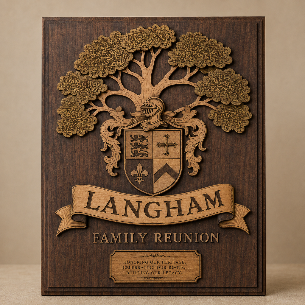 Front view of rectangular personalized family reunion heritage plaque